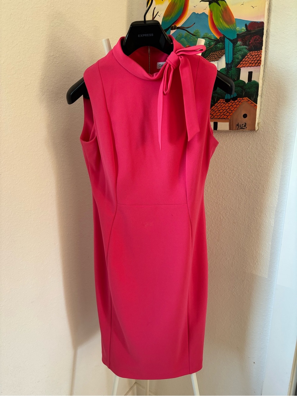 Calvin Klein Pink Sleeveless Tie-Neck Sheath Dress
